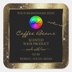 Luxury Brown Glitter Frame Product Label with Logo