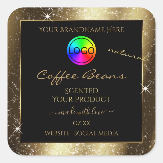 Luxury Brown Glitter Frame Product Label with Logo (Front)
