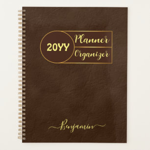 Luxury Brown Gold Leather Organiser Planner