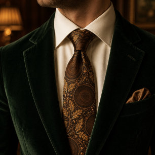 Luxury Brown Gold Oak Leaf Old Money Tie