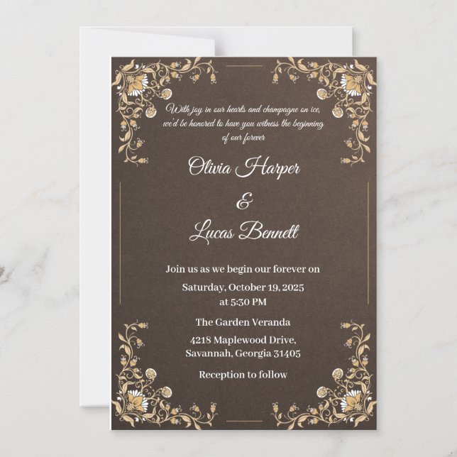 Luxury Brown & Gold Wedding Invitation  (Front)