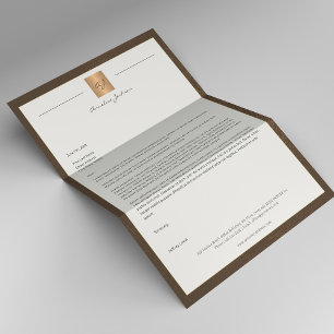 Luxury brown leather frame gold monogram business custom letterhead