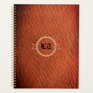 Luxury Brown Leather Look Monogram English Initial Planner