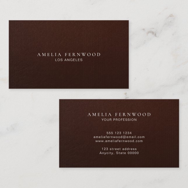 Luxury Brown Leather Professional Minimal Custom Business Card (Front/Back)