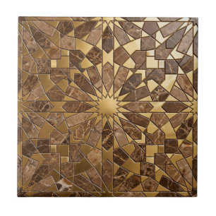 Luxury Brown Marble and Gold Moroccan Zellij Tile