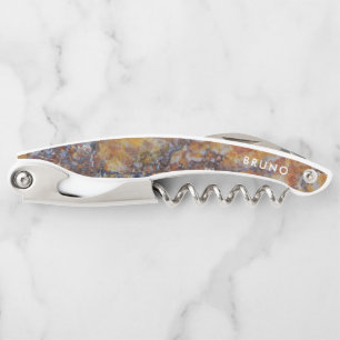 Luxury Brown Marble Monogram Corkscrew