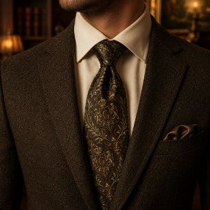 Luxury Brown Royal Crest Botanical Old Money  Tie