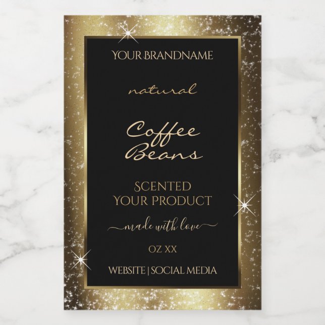Luxury Brown Sparkle Glitter Frame Product Label (Single Label)