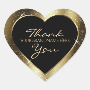 Luxury Brown Sparkle Glitter Frame Thank You Heart Sticker