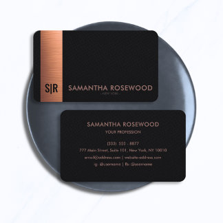 Luxury Brushed Copper & Black Leather Monogram  Business Card