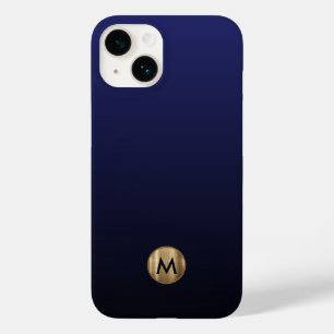 Luxury Brushed Gold Monogram Navy Blue Case-Mate iPhone 14 Case