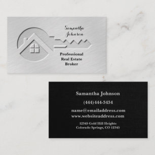 Luxury Brushed Silver Key Realtor Business Card