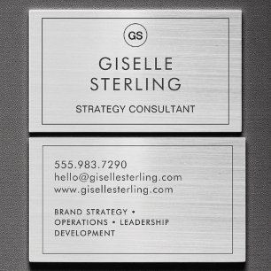 Luxury Brushed Silver Monogram Modern Business Card