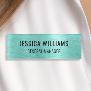 Luxury Brushed Teal Steel Professional Modern Name Tag