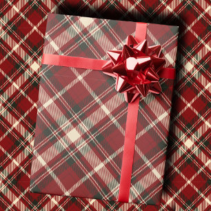 Luxury Burgundy and Cream Diagonal Tartan Plaid Wrapping Paper