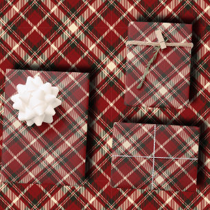 Luxury Burgundy and Cream Diagonal Tartan Plaid Wrapping Paper Sheet