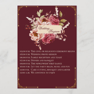 Luxury Burgundy and Gold Floral Wedding Program Programme