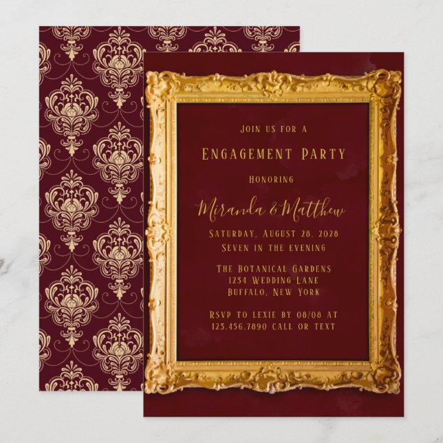 Luxury Burgundy and Gold Royal Engagement Party Invitation (Front/Back)