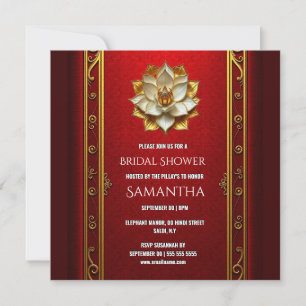 Luxury Burgundy & Antique Gold Lotus Bridal Shower Holiday Card