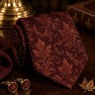 Luxury Burgundy Autumn Leaf Damask Tie