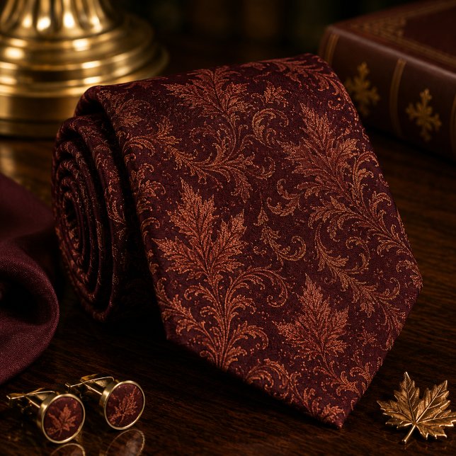 Luxury Burgundy Autumn Leaf Damask Tie (Creator Uploaded)