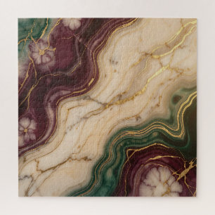 Luxury Burgundy Emerald Green Gold Marble Floral  Jigsaw Puzzle