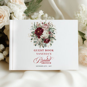 Luxury Burgundy Floral Bridal Shower Guest Book