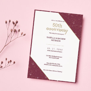 Luxury burgundy gold 50th Wedding Anniversary  Invitation