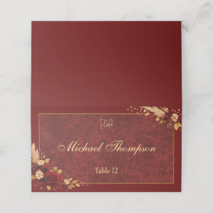 Luxury Burgundy & Gold Floral Wedding Place Card