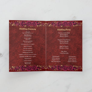 Luxury Burgundy & Gold Floral Wedding Program Programme
