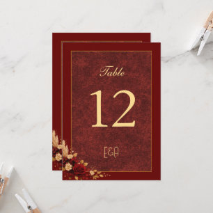 Luxury Burgundy & Gold Floral Wedding Table Number