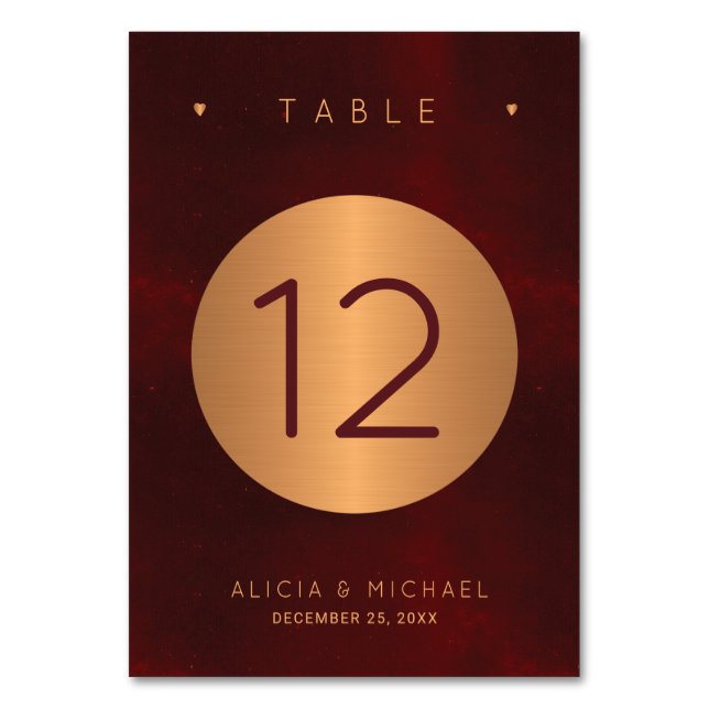 Luxury burgundy gold glitter elegant wedding table number (Front)