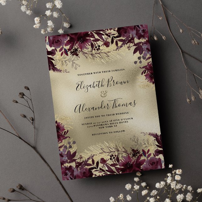 Luxury burgundy gold glitter floral wedding  invitation (Luxury burgundy gold glitter floral wedding invitation )