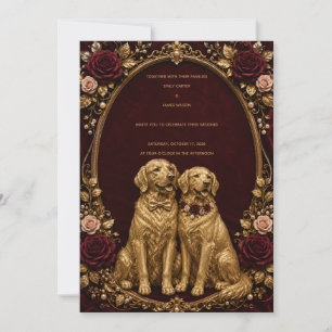 Luxury Burgundy Gold Golden Retriever Wedding Invi Invitation
