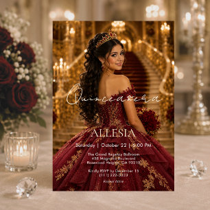 Luxury Burgundy Gold Quinceañera Invitation