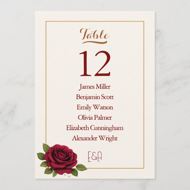 Luxury Burgundy & Ivory Wedding Table Number (Front)
