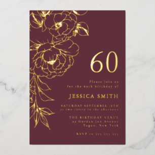 Luxury Burgundy Line Art 60th Birthday Gold