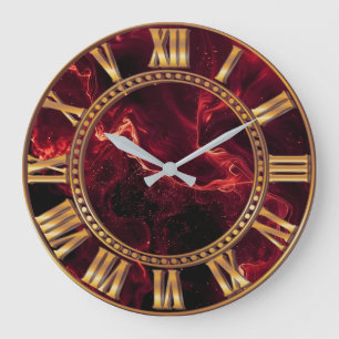 Luxury Burgundy Marble Wall Clock with Gold Roman