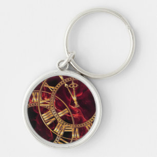 Luxury Burgundy Marble Wall Clock with Gold Roman  Key Ring