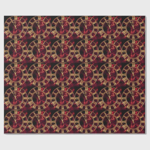 Luxury Burgundy Marble Wall Clock with Gold Roman Wrapping Paper