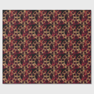 Luxury Burgundy Marble Wall Clock with Gold Roman  Wrapping Paper