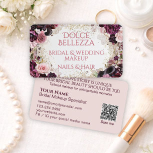 Luxury Burgundy Pink Floral Bridal Makeup Artist Business Card