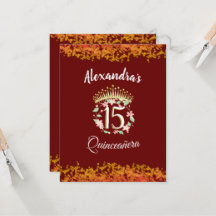 Luxury Burgundy Quinceañera Spanish Invitation