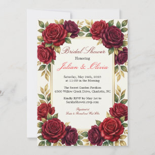 Luxury Burgundy Red Rose Bridal Shower Invitation