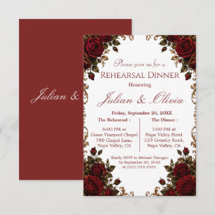 Luxury Burgundy Red Rose Rehearsal Dinner  RSVP Card