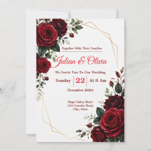 Luxury Burgundy Red Rose Wedding Invitation