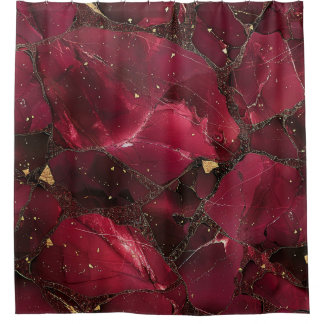 Luxury Burgundy Red Ruby Kintsugi Gold Marble Shower Curtain