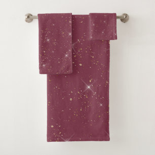 Luxury burgundy sparkle gold glitter confetti bath towel set