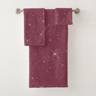 Luxury burgundy sparkle gold glitter confetti bath towel set