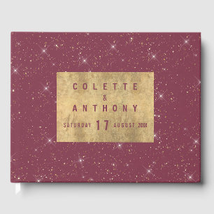Luxury burgundy sparkle gold glitter confetti guest book